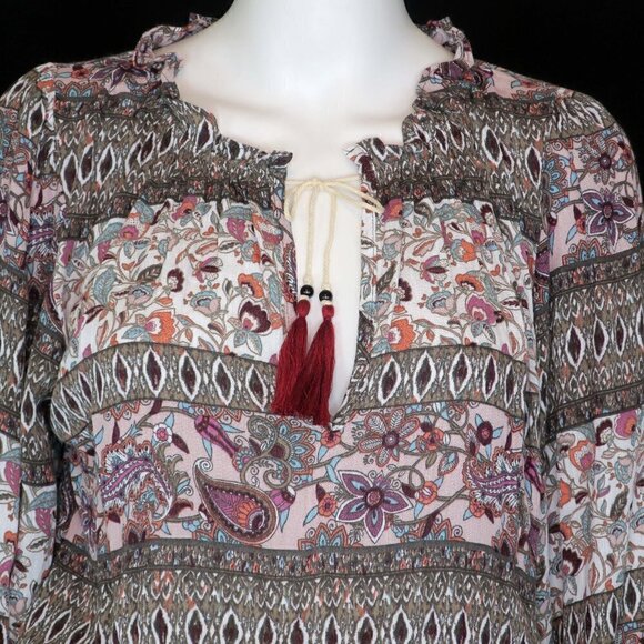 MISA Los Angeles Tassel Tie Long Sleeve Pleated Boho Lorena Mini Dress - Picture 3 of 7